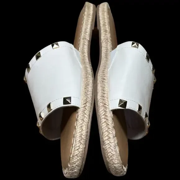 Torrid Women's Size 9WW White Leather Espadrilles Gold Studs Slides Plus Size - Picture 9 of 12